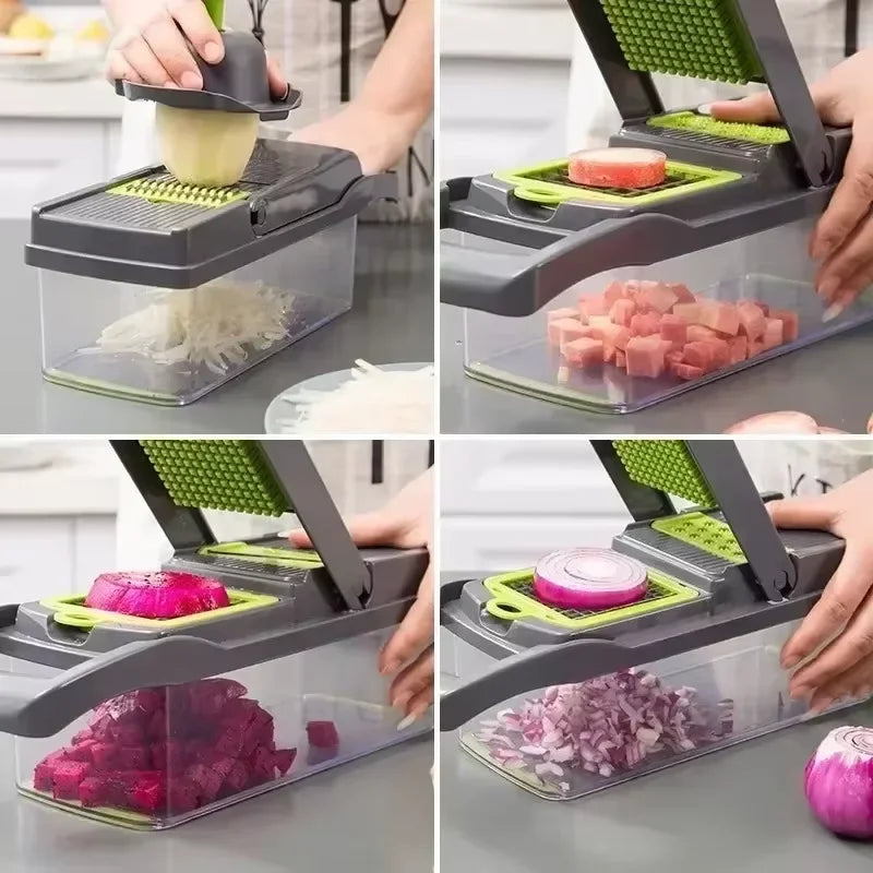 New 16 in 1 Multifunctional Vegetable Chopper Slicer Shredder with Basket Fruit Slicer Potato Shredder Carrot Grind Gadgets