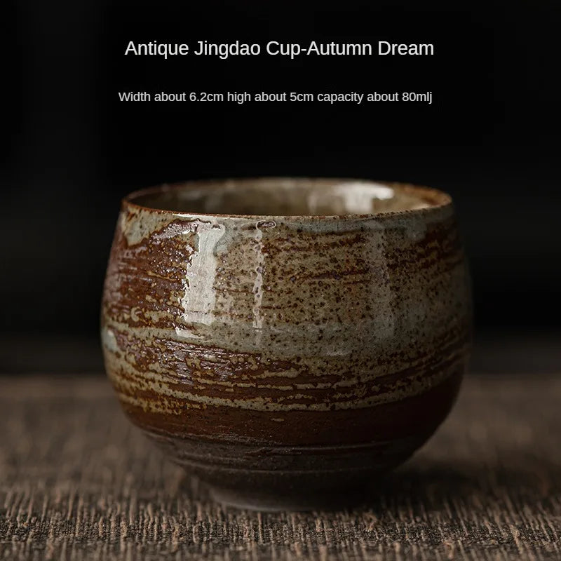 1Pc Japanese Style Handmade Stoneware Tea Cup Kung Fu Tea Set Tea Cup Small Single Cup Ancient Style Quiet Road Cup Bowl Teacup