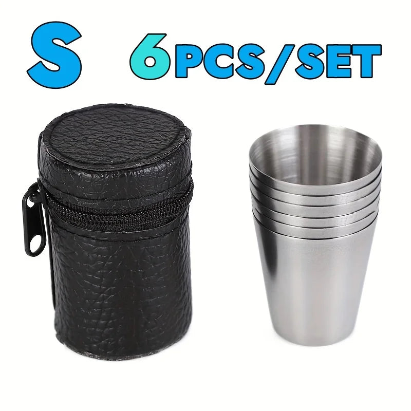 Portable Stainless Steel Cup Set for Outdoor Travel Party Whiskey Cups with Case for Picnics Hiking Camping Drinkware Supplies