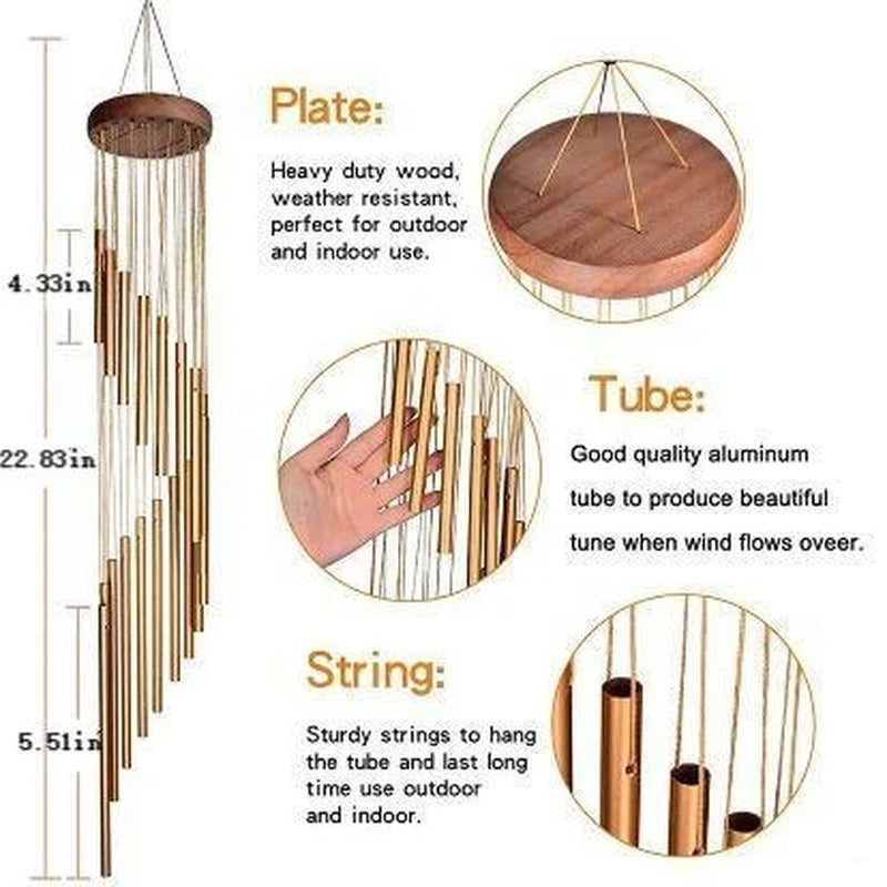 1Piece 12 Tubes Aluminum Alloy Wind Chimes with Hook Gold/Silver Bells for outside Home Wedding Party Memorial Decoration Gifts