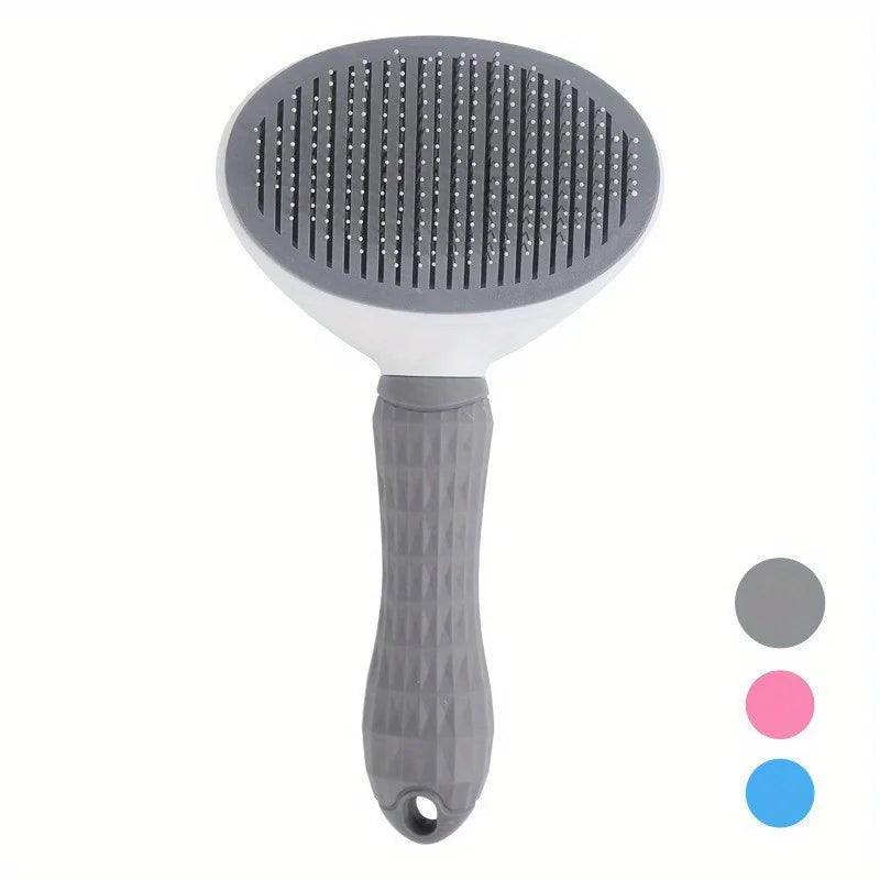 One-Click Pet Hair Removal Comb for Effortless Grooming of Dogs and Cats - Float Hair Removal Slicker Brush with Automatic Funct Gray Fine-Needle Comb