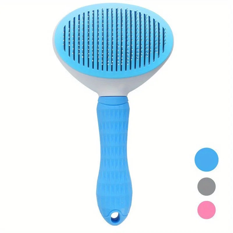 One-Click Pet Hair Removal Comb for Effortless Grooming of Dogs and Cats - Float Hair Removal Slicker Brush with Automatic Funct Blue Fine-Needle Comb