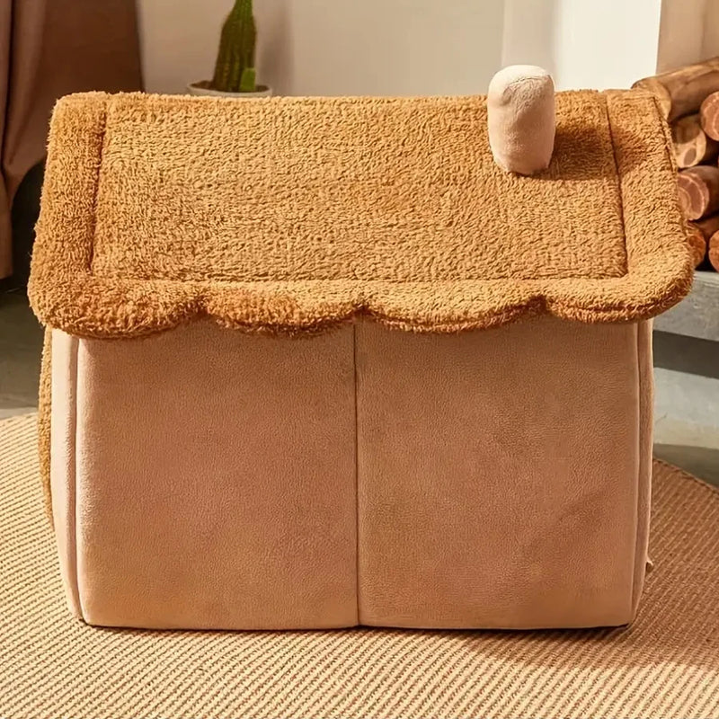 SnuggleCottage™ Plush Pet House – Foldable Indoor Hideaway for Cats & Small Dogs