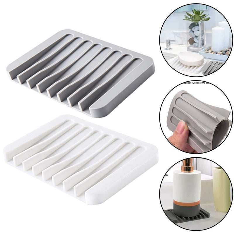 1/2 Pcs High Quality Silicone Self Draining Soap Dishes Innovative Soap Holder Saver Silicone Soap Holder anti Slip Pad