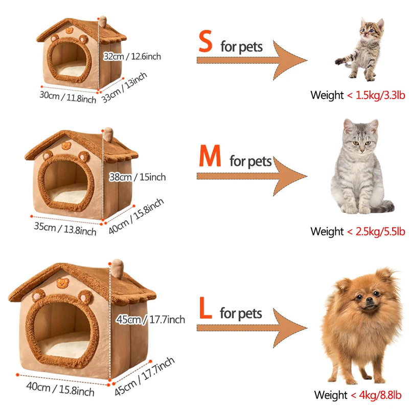 SnuggleCottage™ Plush Pet House – Foldable Indoor Hideaway for Cats & Small Dogs