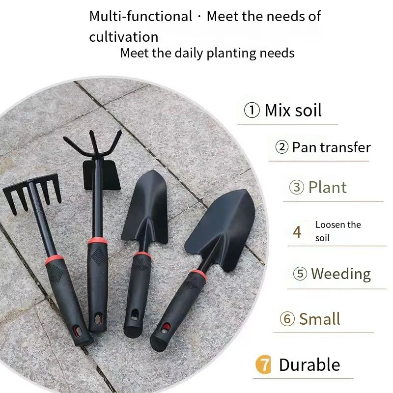 Alloy Steel Garden Tool Set – Tooth Rake, Trowel, Wide Shovel & Dual-Purpose Rake