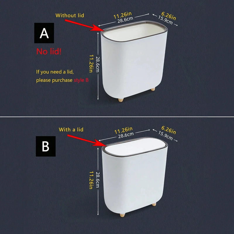 Bathroom Narrow Shape Trash Can Toilet Side Garbage Can with Lid Kitchen Odorproof Trash Bin Covered Trash Can Wastepaper Basket