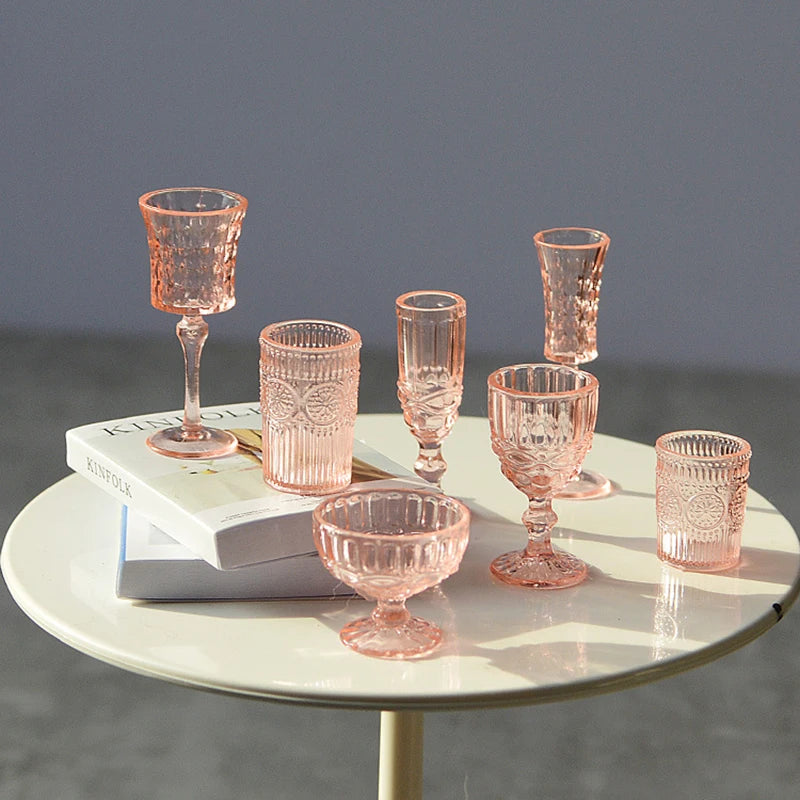 7Pcs 1:6 Dollhouse Miniature Water Cup Wine Glass Champagne Glass Cup Kitchen Decor Doll House Accessories