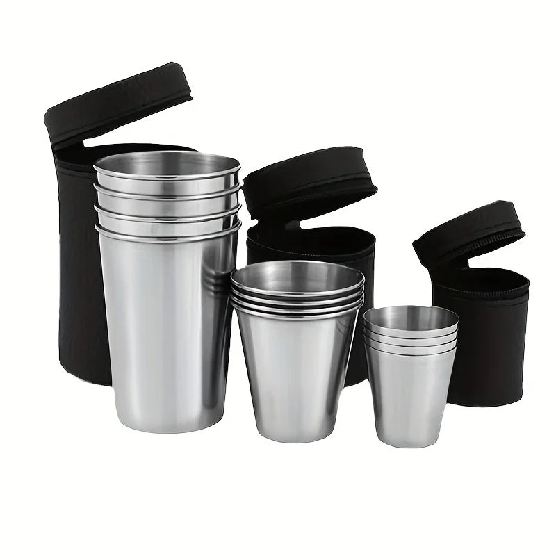 Portable Stainless Steel Cup Set for Outdoor Travel Party Whiskey Cups with Case for Picnics Hiking Camping Drinkware Supplies