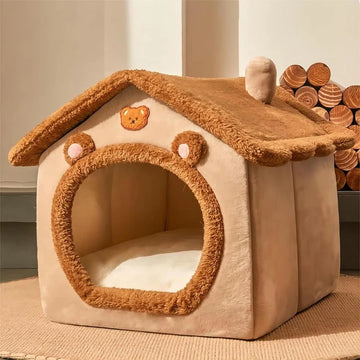 SnuggleCottage™ Plush Pet House – Foldable Indoor Hideaway for Cats & Small Dogs