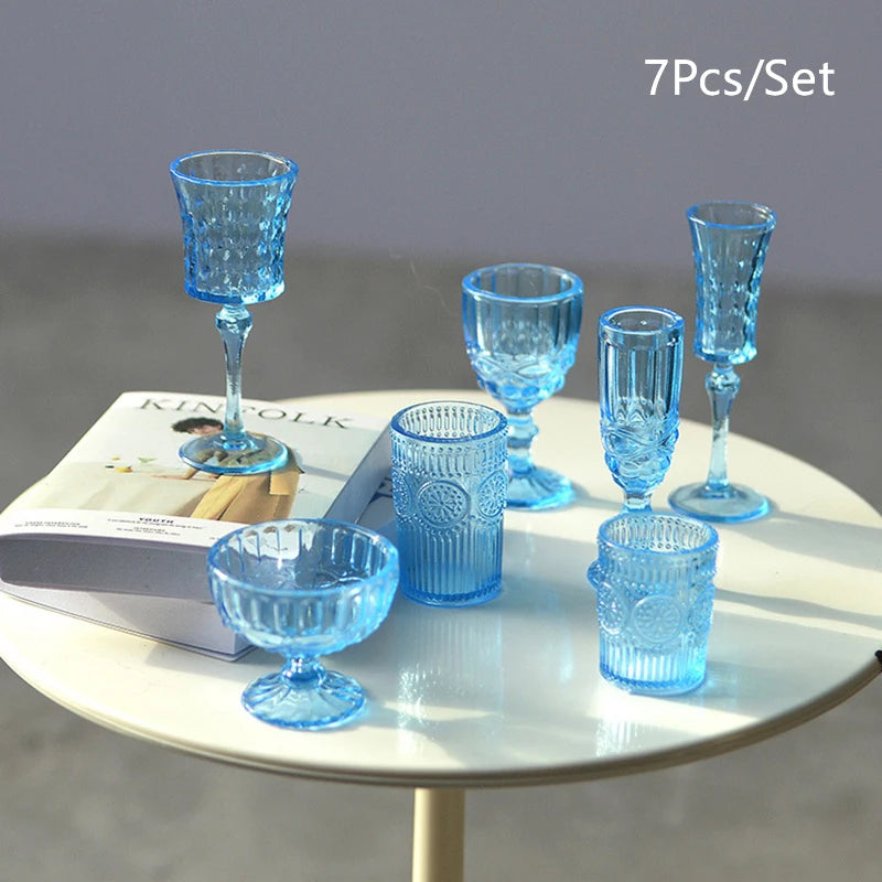 7Pcs 1:6 Dollhouse Miniature Water Cup Wine Glass Champagne Glass Cup Kitchen Decor Doll House Accessories