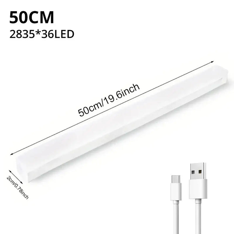Night Lights Wireless LED Motion Sensor Lamp USB Rechargeable Magnetic for Wardrobe Room Closet Kitchen Aisle Tube Detector Bulb 50Cm