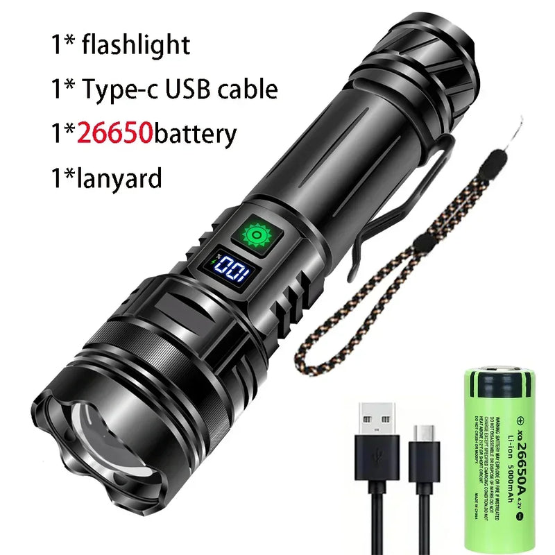 Rechargeable Flashlight Super Bright Portable Ultra Power Long Range Tactical Torch Lamp Outdoor Emergency Camping Lantern
