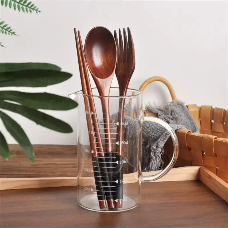3 Piece Set Stainless Steel Cutlery Wooden Tableware Coffees and Teas Tableware Forks Spoon Korean Plates Dinner Sets Chopsticks