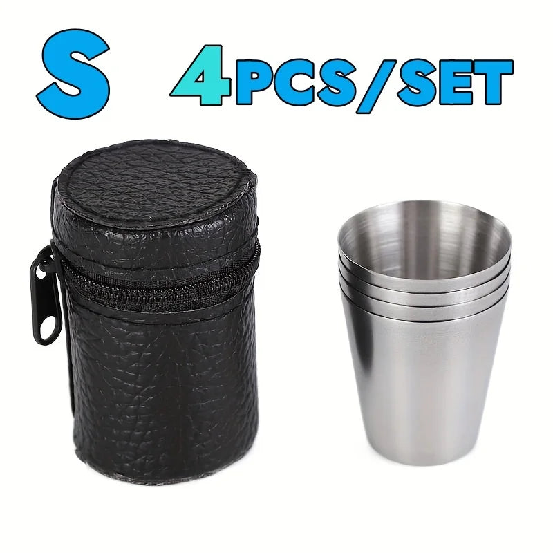 Portable Stainless Steel Cup Set for Outdoor Travel Party Whiskey Cups with Case for Picnics Hiking Camping Drinkware Supplies