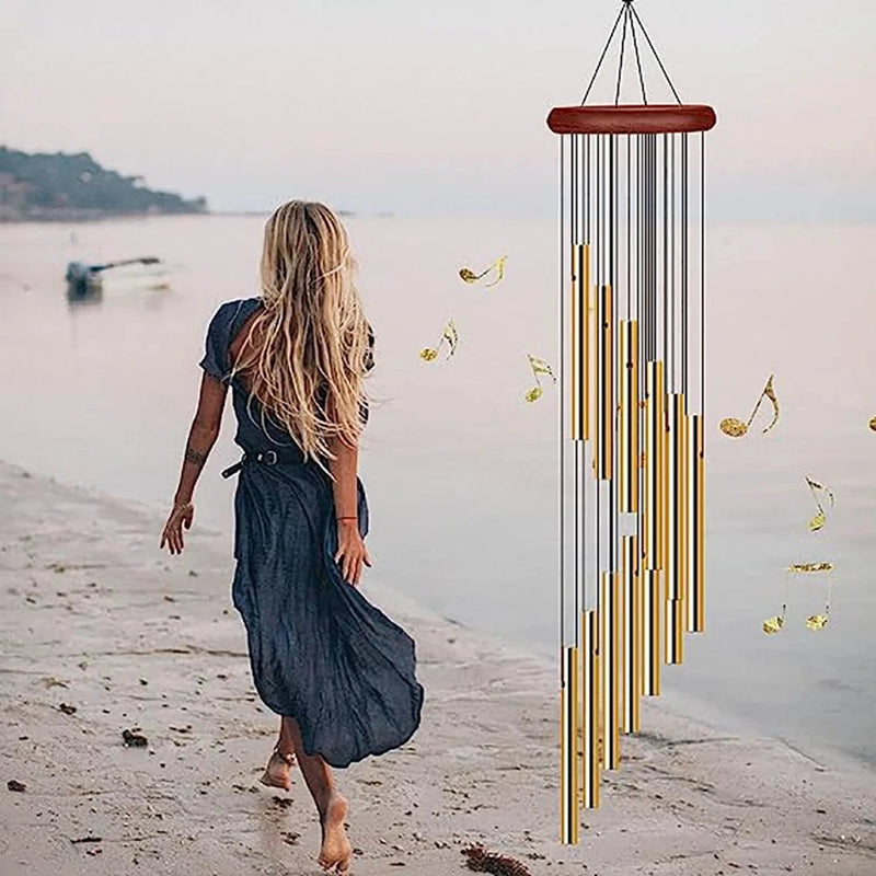 1Piece 12 Tubes Aluminum Alloy Wind Chimes with Hook Gold/Silver Bells for outside Home Wedding Party Memorial Decoration Gifts