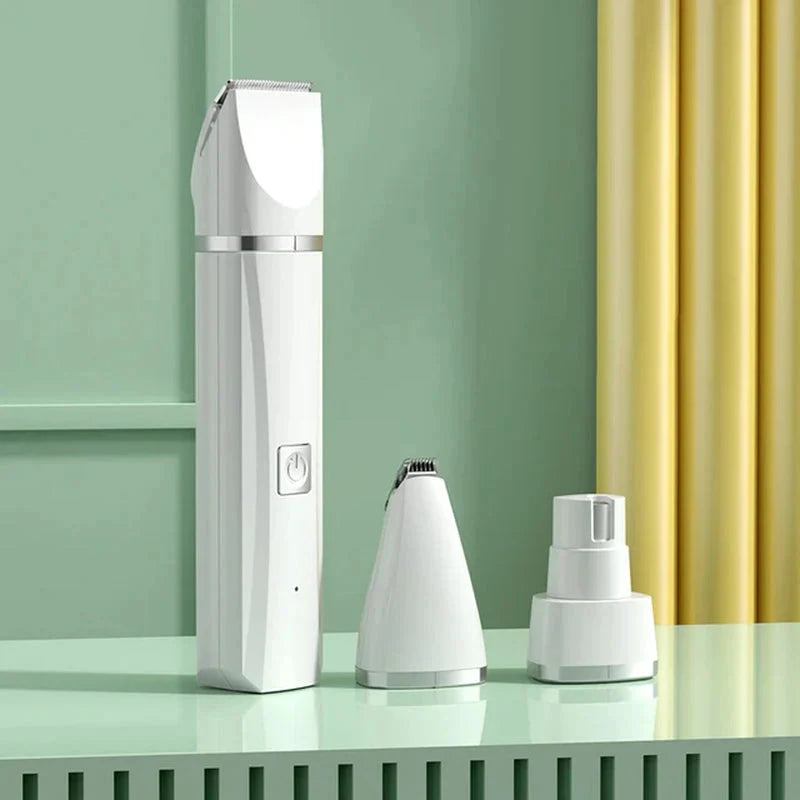 4 in 1 Electric Pet Grooming Kit - Hair Trimmer, Clippers, Nail Grinder for Cats & Dogs White Two attachments