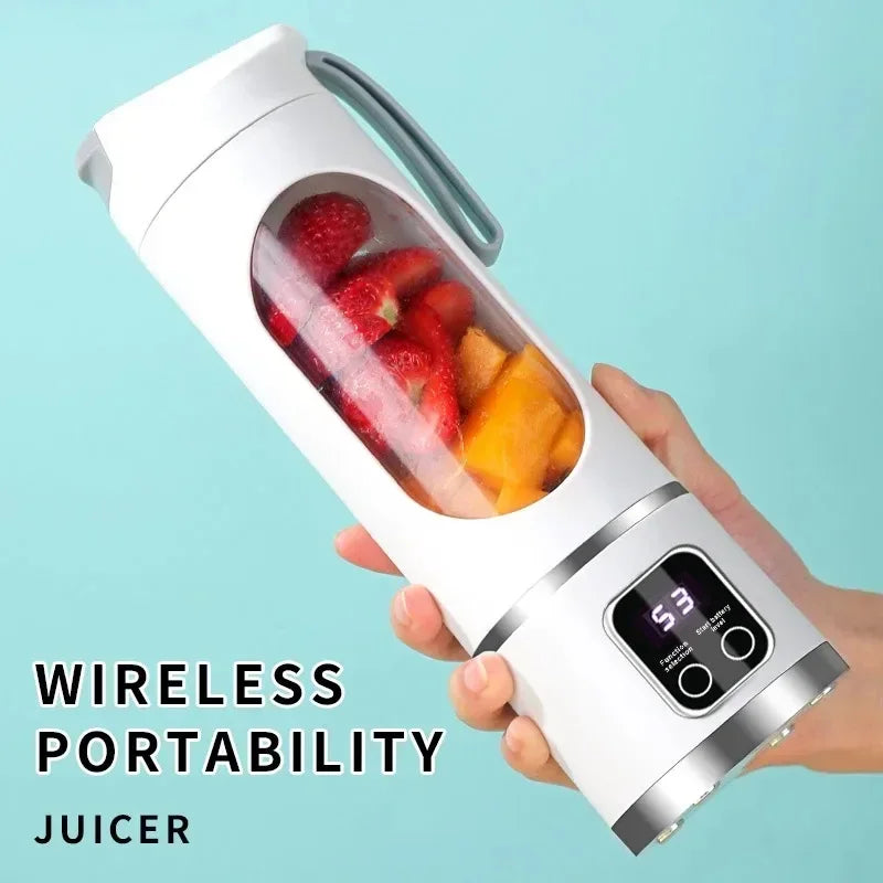 12 Blades Portable Fruit Juicer 450Ml Capacity 3 Gears USB Rechargeable Blender Ice Crusher for Shakes and Smoothies Juicer Cup
