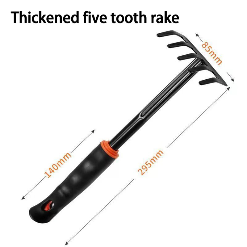 Alloy Steel Garden Tool Set – Tooth Rake, Trowel, Wide Shovel & Dual-Purpose Rake Five Tooth Rake
