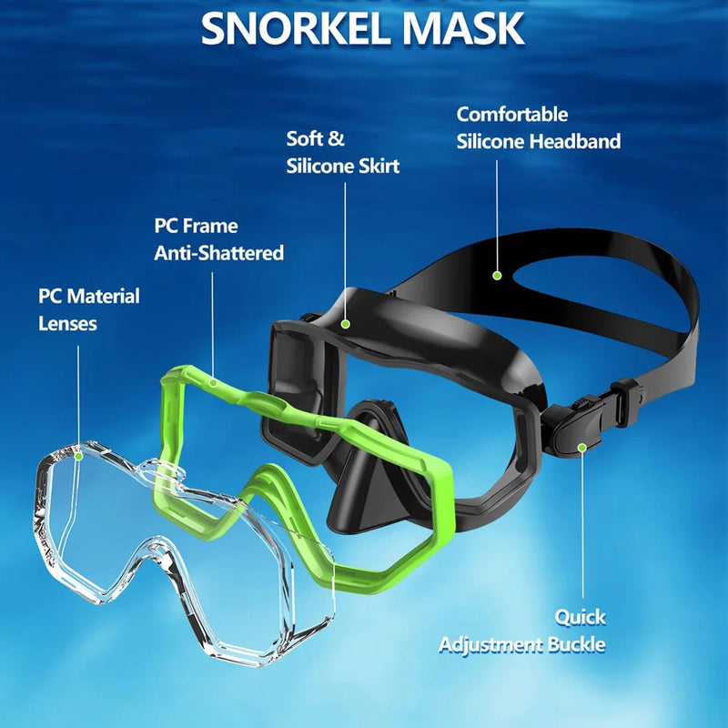 Snorkel Mask 3 Windows Panoramic Wide View HD Three-Lens Adjustable Scuba Snorkeling Swimming Diving for Adults and Kids