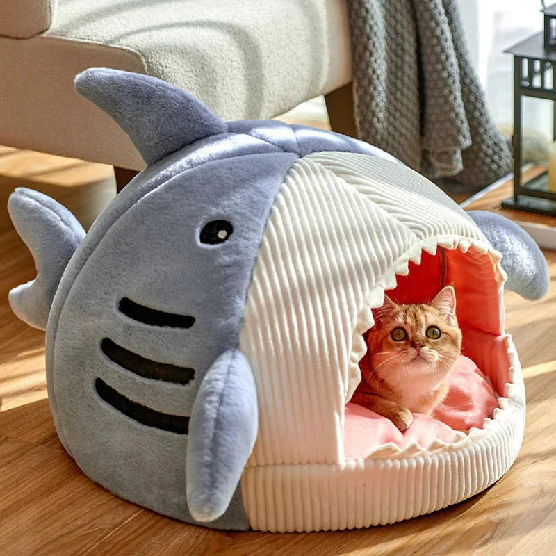 Luxury Plush Shark Pet Bed Blue