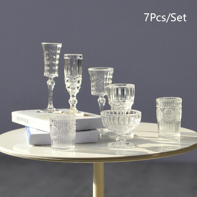 7Pcs 1:6 Dollhouse Miniature Water Cup Wine Glass Champagne Glass Cup Kitchen Decor Doll House Accessories