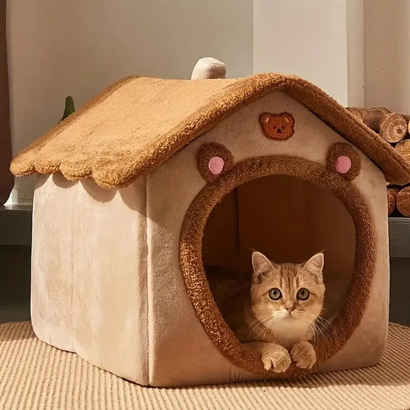 SnuggleCottage™ Plush Pet House – Foldable Indoor Hideaway for Cats & Small Dogs