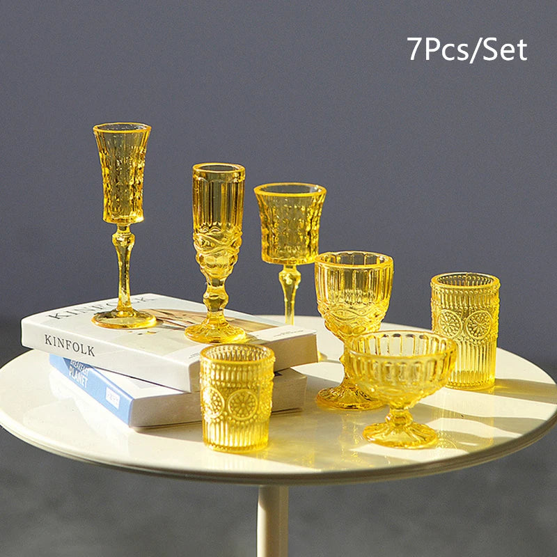7Pcs 1:6 Dollhouse Miniature Water Cup Wine Glass Champagne Glass Cup Kitchen Decor Doll House Accessories