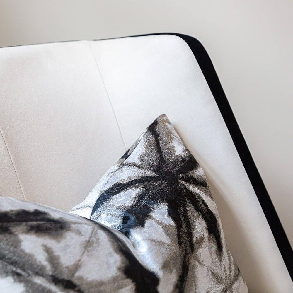 Cream Velvet Accent Chair with Black Piping