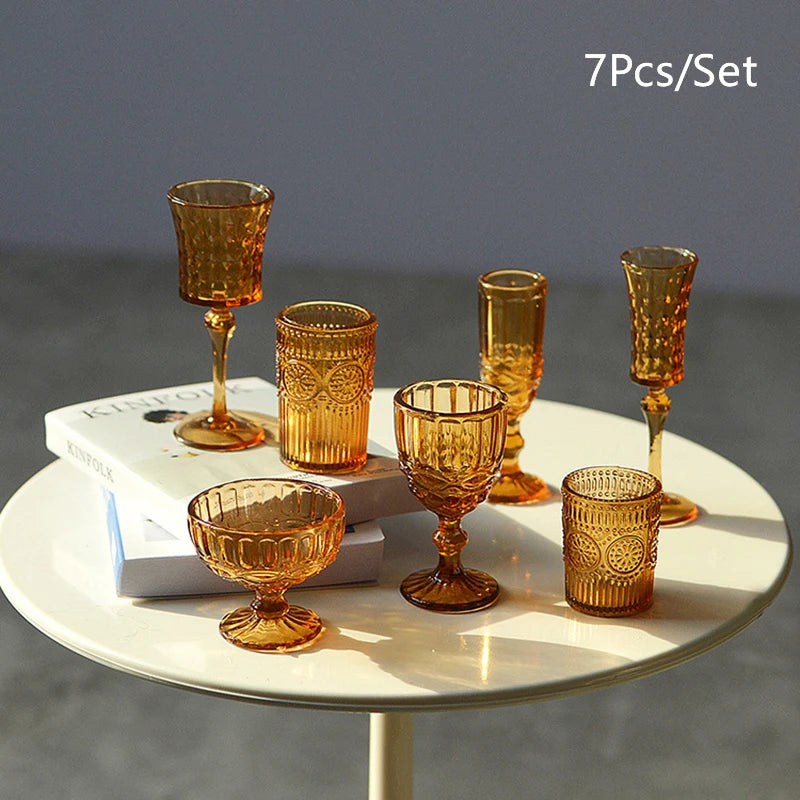 7Pcs 1:6 Dollhouse Miniature Water Cup Wine Glass Champagne Glass Cup Kitchen Decor Doll House Accessories