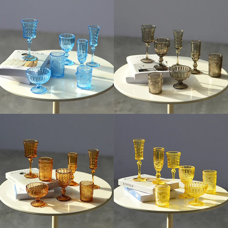 7Pcs 1:6 Dollhouse Miniature Water Cup Wine Glass Champagne Glass Cup Kitchen Decor Doll House Accessories