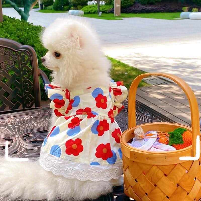 Spring Summer Dog Dress - Cotton Floral Pet Clothing - Vezir