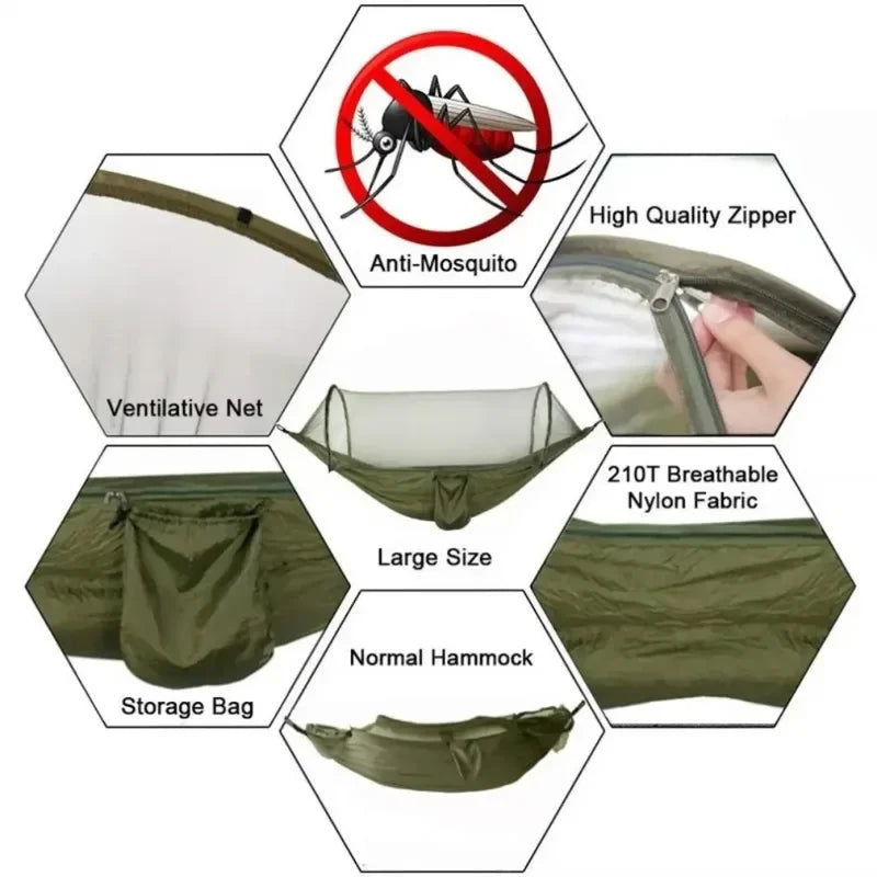 250X120Cm Outdoor Hammock with Net – Lightweight Parachute Fabric for Camping & Travel