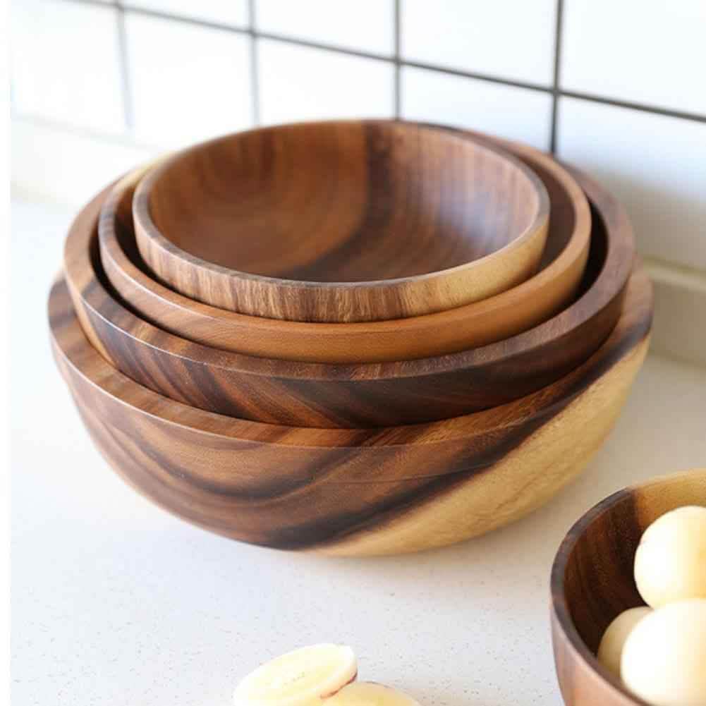 Natural Wooden Bowl - Kitchen Fruit Salad Serving Bowl - Vezir