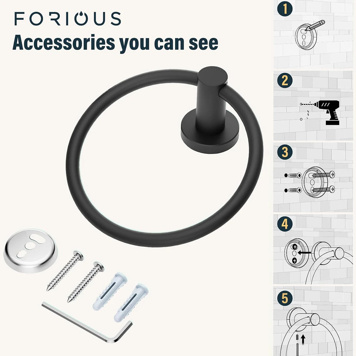 Bathroom Towel Ring Hardware Accessories Storage Holder 304 Stainless Steel Matte Black Hand Towel Holder round Towel Hanger