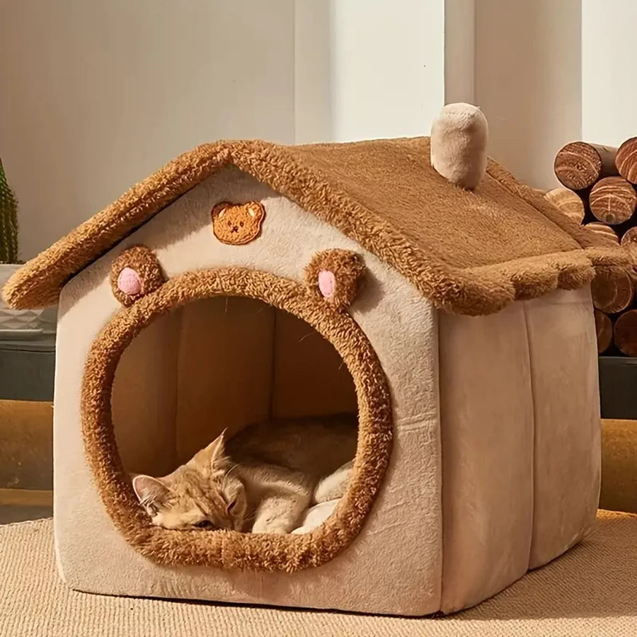 SnuggleCottage™ Plush Pet House – Foldable Indoor Hideaway for Cats & Small Dogs