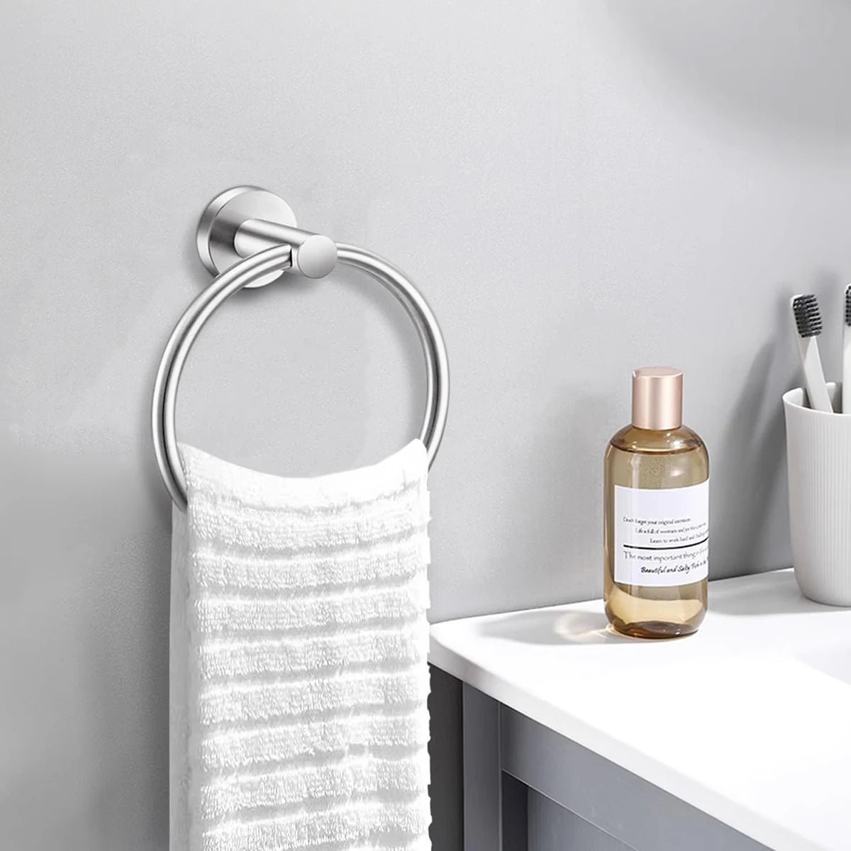 Bathroom Towel Ring Hardware Accessories Storage Holder 304 Stainless Steel Matte Black Hand Towel Holder round Towel Hanger