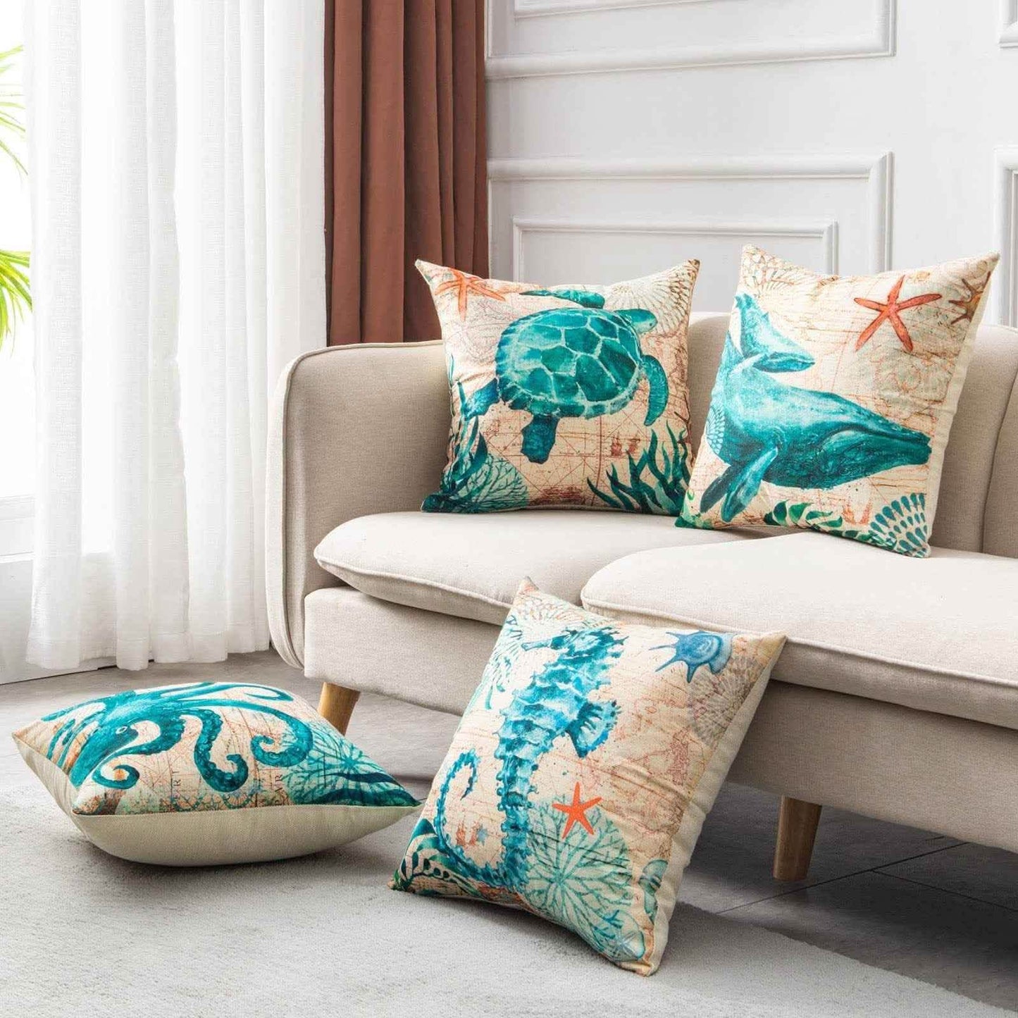 Sea Turtle Cushion Covers - Printed Throw Pillow Cases - Vezir