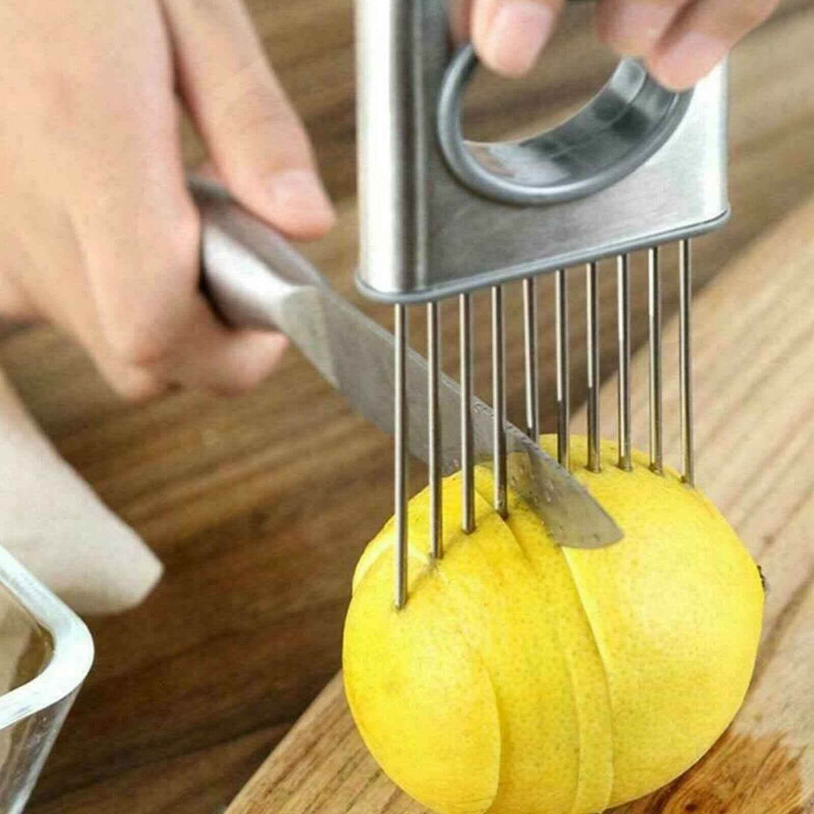 Onion Holder Slicer - Stainless Steel Vegetable Cutter - Vezir