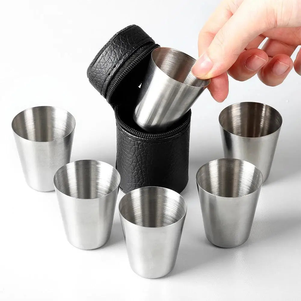 Portable Stainless Steel Cup Set for Outdoor Travel Party Whiskey Cups with Case for Picnics Hiking Camping Drinkware Supplies