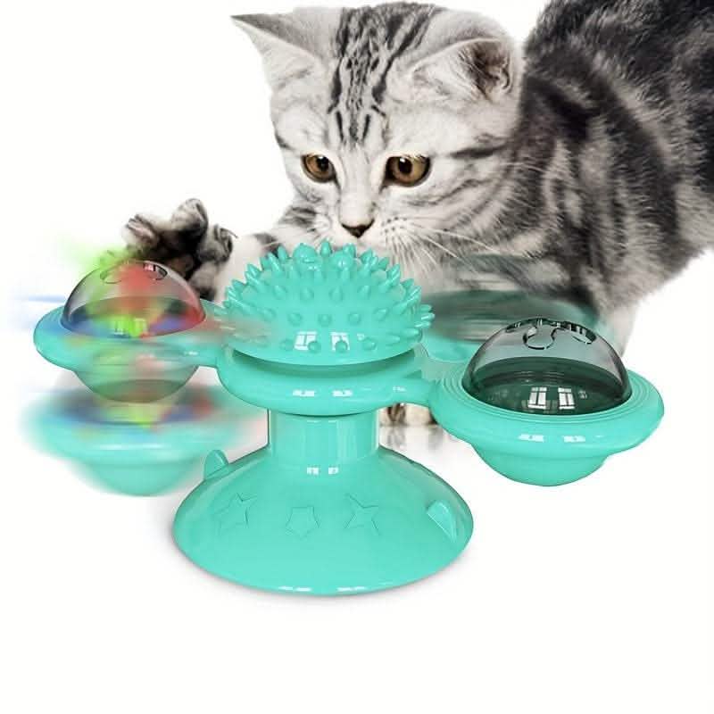Interactive Windmill Cat Toy - Rotating Suction Cup Catnip Toy - Vezir