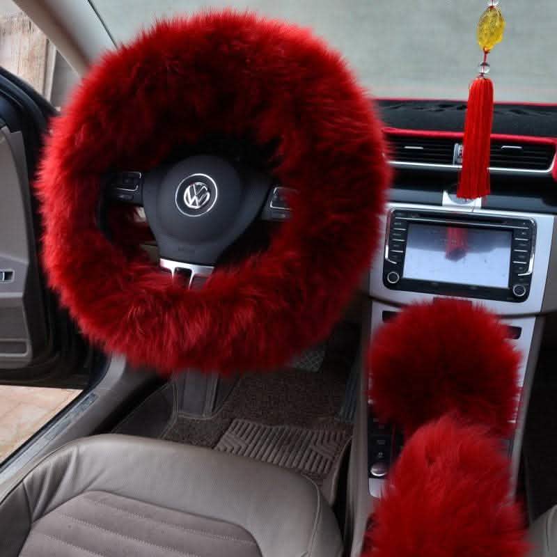 3-Piece Wool Steering Wheel Cover - Premium Car Interior Set - Vezir