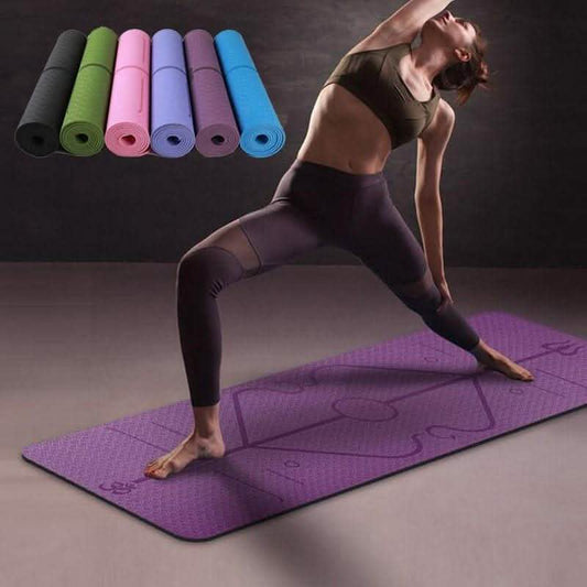 Non-Slip TPE Yoga Mat - Position Line Beginner Guide - Vezir