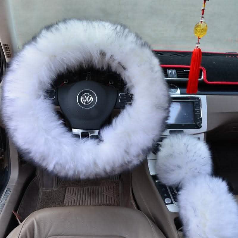 3-Piece Wool Steering Wheel Cover - Premium Car Interior Set - Vezir