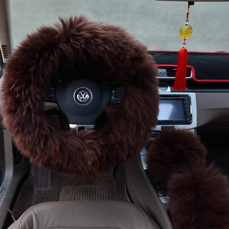 3-Piece Wool Steering Wheel Cover - Premium Car Interior Set - Vezir