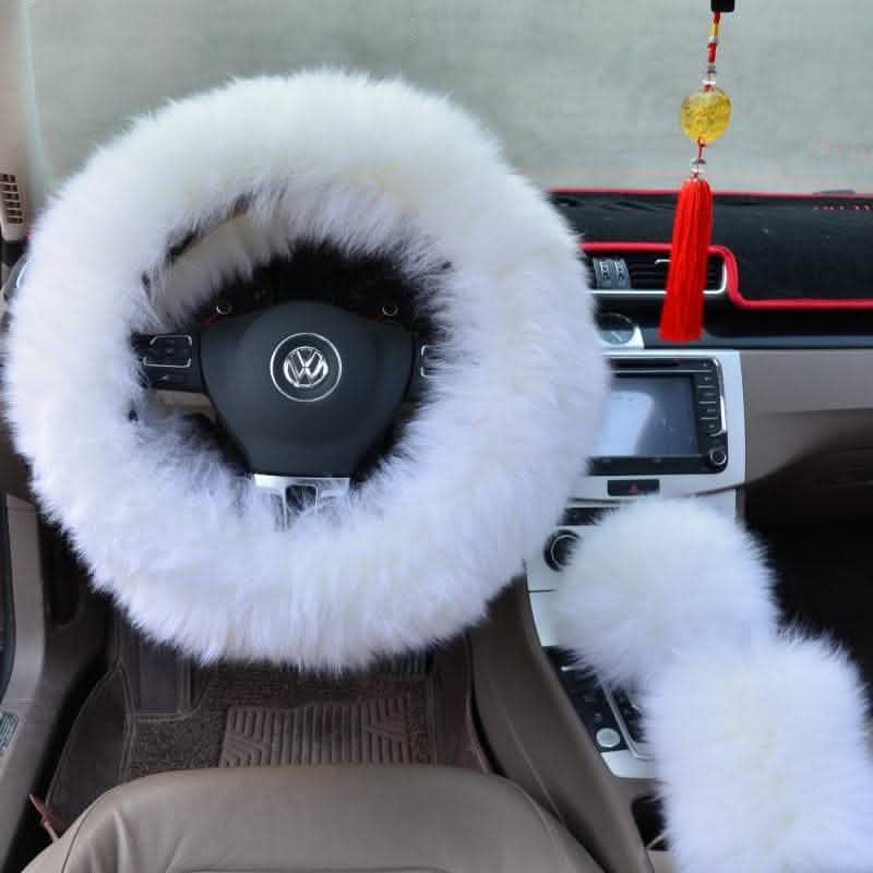 3-Piece Wool Steering Wheel Cover - Premium Car Interior Set - Vezir