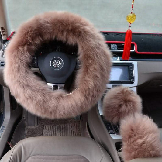 3-Piece Wool Steering Wheel Cover - Premium Car Interior Set - Vezir