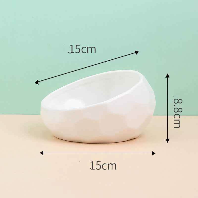 Ceramic Pet Bowl - Oblique Mouth Cat Dog Feeding Dish - Vezir