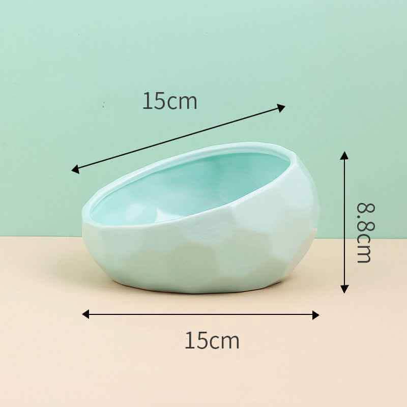 Ceramic Pet Bowl - Oblique Mouth Cat Dog Feeding Dish - Vezir