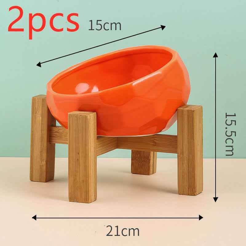 Ceramic Pet Bowl - Oblique Mouth Cat Dog Feeding Dish - Vezir